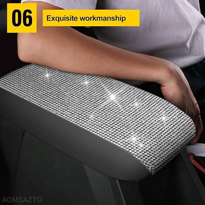 AOMSAZTO Bling Crystal Diamond Console Covers for 2012-2015 Honda Civic Leather Armrest Covers | Breathable Material
