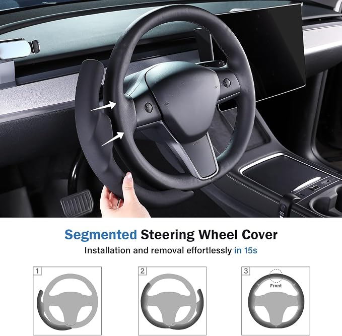 Steering Wheel Cover for Tesla Model 3 (2017-2023) / Model Y (2020-2024),Anti-Slip,Comfortable Grip, Breathable,Customized for Tesla Model 3/Y Accessories,Black