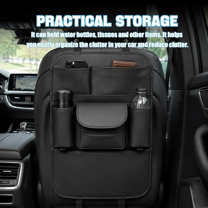 Car Backseat Organizer, Large Capacity Trunk Organizer for Cars, Detachable Automotive Back Seat Protector Kick Mat, Multi-Pocket Vehicle Seat Back Storage Bag, Car Accessories (Large)
