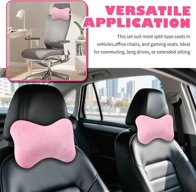 2PCS Soft Car Headrest Pillow,Ergonomic Car Neck Pillow (Pink) | for Driving Relief Neck Fatigue,Universal Cars Pillows Headrest for Cars Interior Accessories with Detachable Cover