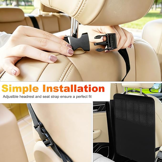 Kick Mats Back Seat Protector for Kids - 2 Pack Car Seat Back Cover with 3 Mesh Pockets Car Organizer Backseat Kick Protector for Child