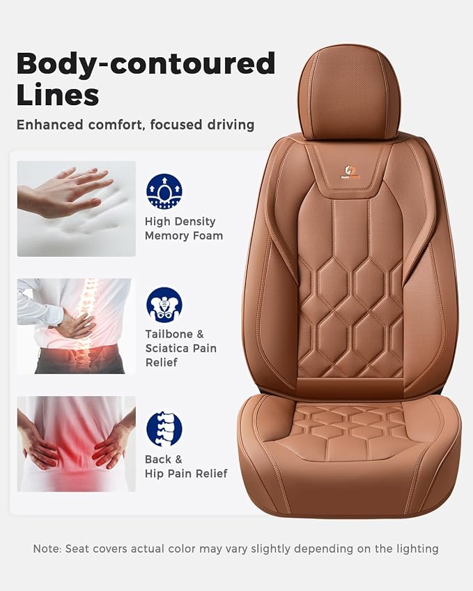 Huidasource Seat Covers Full Set, Universal Fit for Cars SUVs Trucks, Brown | Full Coverage Leather Car Seat Cover, Airbag, Cupholder Compatible, Seat Function Retain, Velcro Adjustable