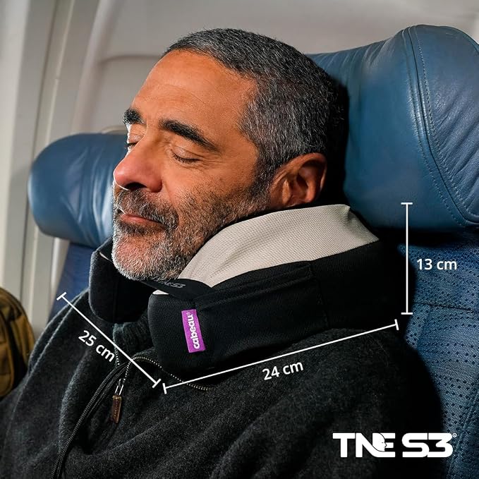 Cabeau Travel Neck Pillow for Airplanes – The Neck’s Evolution, TNE S3 – Supportive Memory Foam Design for Long Haul Flights – Attachable Seat Straps and 360° Support (Vegas Neon Yellow)