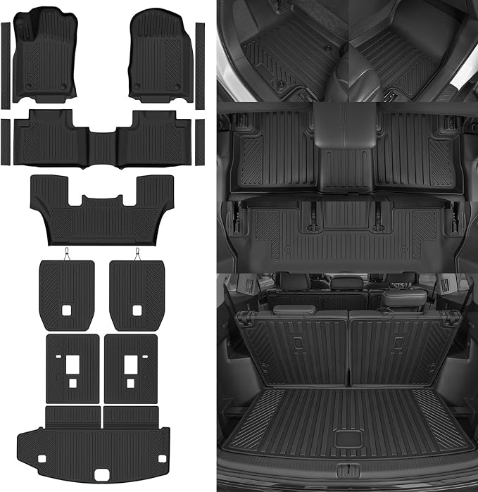 Custom Fit Floor Mats for 2016-2025 2026 Dodge Durango 6-Seater 2nd Row Bucket Seats, All Weather TPE Floor Liners & Trunk Mat & Backrest Mats & Door Sill Guard, Full Set Interior Accessories