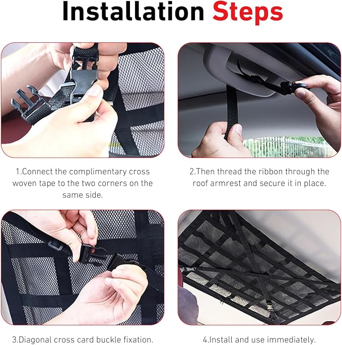 Car Ceiling Cargo Net, Double-Layer Overhead Storage Mesh Organizer, 31.5 x 21.6 Inch Roof Storage Pocket for SUV Van Truck, Camping Road Trip Overlanding Essentials (Black)