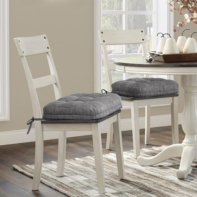 Shinnwa Kitchen Chair Cushions Set of 4, Dual-Layer Memory Foam Dining Chair Cushions, Patented Design Seat Pads with Ties, 16.5 x 16.5 x 3.5in, 4 Pack, Grey