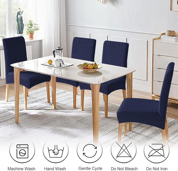 Genina Waterproof Chair Covers for Dining Room Set of 2, Removable Washable Chair Slipcover Protectors, Navy Blue