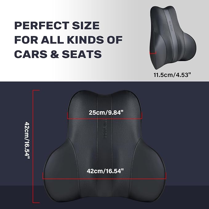 Coverado Lumbar Support Pillow for Car, Ergonomic Memory Foam Back Pillow for Office Chair, Back Cushion for Back Pain Relief, PU Leather Car Lumbar Support for Driving Seat - Black