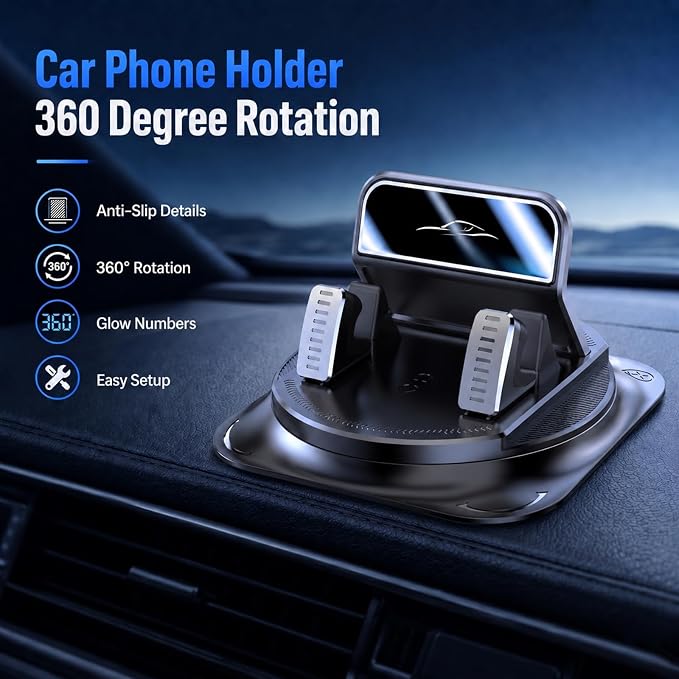 360 Degree Rotatable Car Phone Holder, Non-Slip Dashboard Cell Phone Holder, Universal Car Phone Mount Stand for Navigation and Viewing