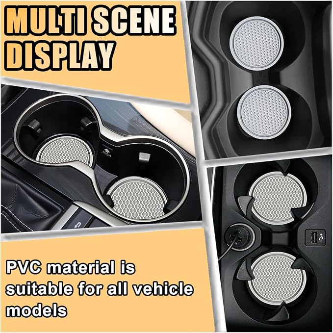 4PCS Car Cup Holder Coaster, 2.7 Inch Honeycomb Non-Slip Car Coaster, Auto Embedded in Ornaments Coaster, Universal Cup Holder Insert Mat for Most Car Interior Accessories (Gray)
