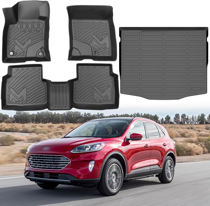 TPE Automotive Floor Mats & Cargo Liner Custom for Ford Escape 2020-2025 (NOT Fit Hybrid), All Weather Cover Protection Waterproof Black Floor Liner Front & Rear Row Full Set Car Mats, 4PCS