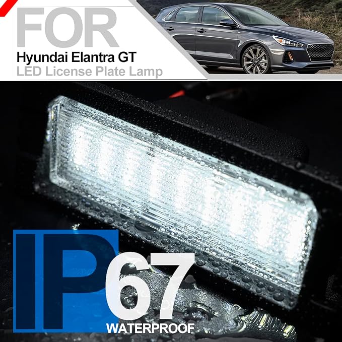 2pcs Xenon White LED License Plate Lights for Hyundai Elan'tra GT Sonata Number Plate Lamp Assembly Replacement Error Free Led Rear Tag Lights OEM Tag Lamp Assembly