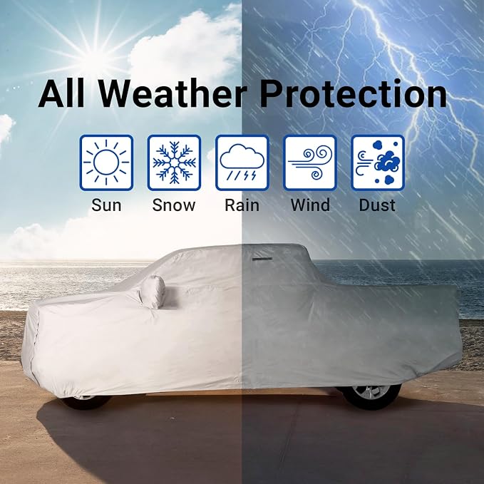 iCarCover Premium Plus Truck Cover Waterproof All Weather Rain Snow UV Protection, C/K 1500 2500 3500, F150, Silverado 1500, Sierra 1500 2500 3500, Size T78 (See Size Chart) Stripe - Light Gray/Black