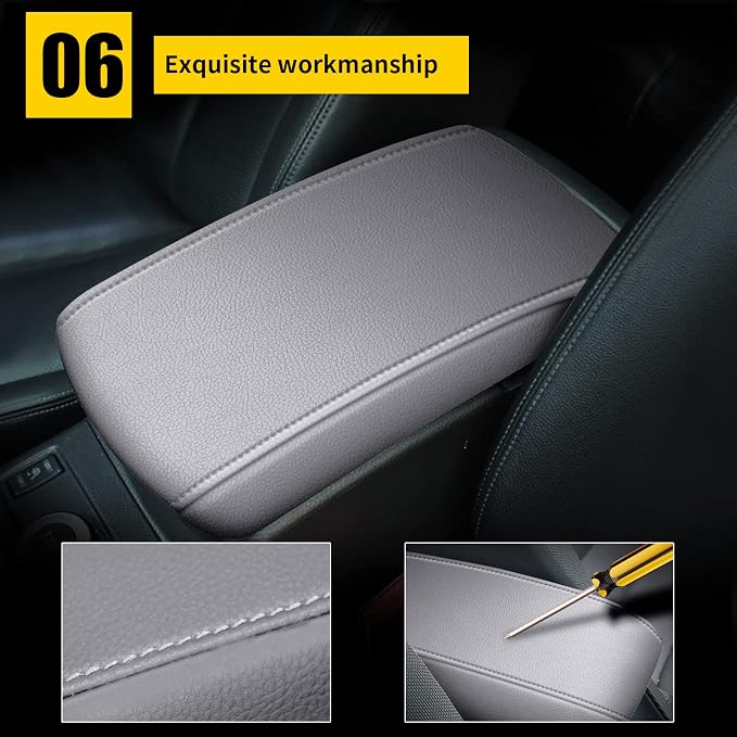 AOMSAZTO Grey Armrest Console Cover for Civic 2012-2015 Honda Middle Leather Arm Cover