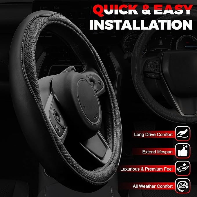 fit for Buick Steering Wheel Cover, Carbon Fiber Texture Nappa Leather,Custom Embossed Logo, Round Shape,Car Steering Wheel Protector Compatible with Buick Envista Encore Enclave Accessories