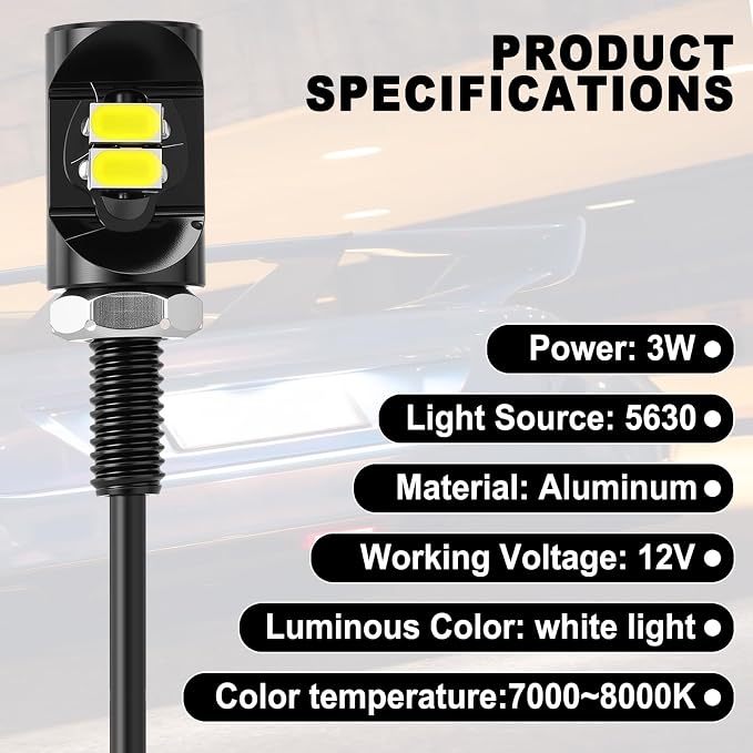 Frienda 4 Pcs License Plate Light 12v LED Motorcycle License Plate Light Waterproof Tag Screw Bolt Lamp Black Aluminium Bulb Holder Legal for Car Truck Motorcycle Bike Rv Atv Holder (2 Smd)