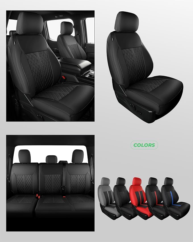 for Ford F150 Leather Seat Covers, SuperCrew XL XLT 2021-2026, F250 F350 F450 Super Duty Crew Cab 2023-2026, Custom Truck Seat Cover Full Set, Pickup Accessories, Black (Bucket Seat)