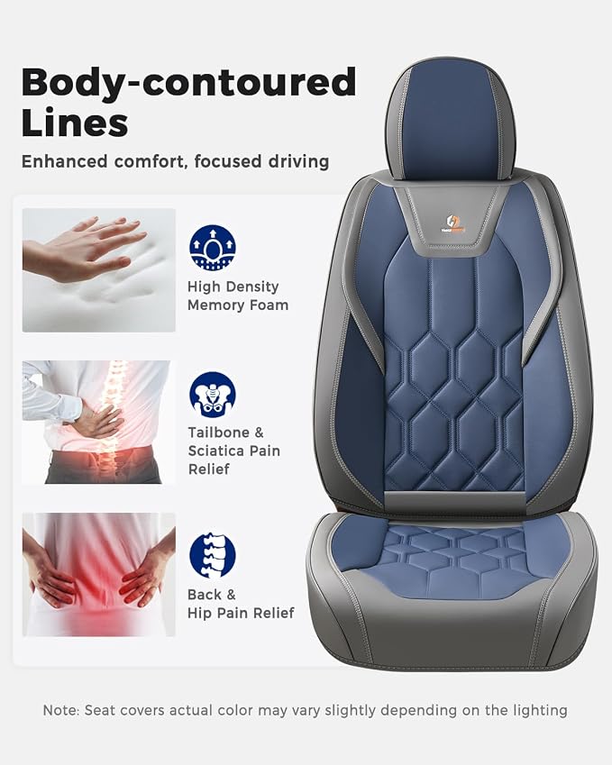 Huidasource Car Seat Covers, Universal Fit for Cars SUV Trucks, Gray&Blue | Full Coverage Leather Seat Cover, Airbag, Cupholder Compatible, Seat Function Retain, Easy Install with Velcro
