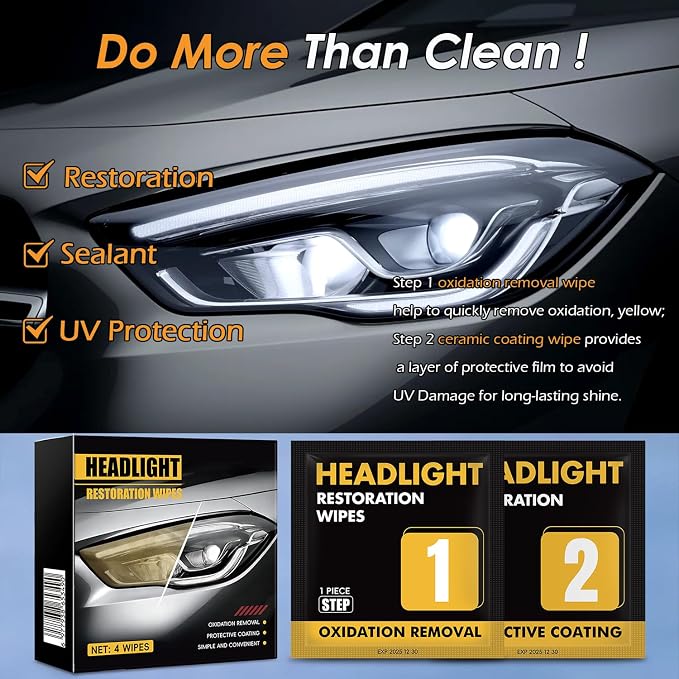 Headlight Restorer, Headlight Cleaner & Protective Agent Kit, Removes Oxidation & Restores Clarity, Long-Lasting UV Protection, Headlight Polish No Tool Required