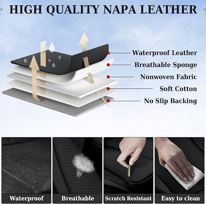 Coverado Car Seat Covers, Seat Covers for Cars, Waterproof Leather Auto Seat Protectors, Leather Car Seat Cushion, Car Interiors Accessories Universal Fit for Most Cars