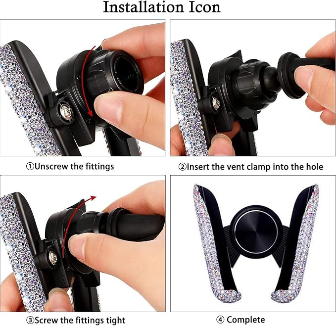 SUNCARACCL Black Bling Phone Holder for Car Vent, Mini Phone Mount | Universal 360 Degrees Adjustable Rhinestone Phone Stand,Bling Car Accessories for Women and Girls (Black Dimond)