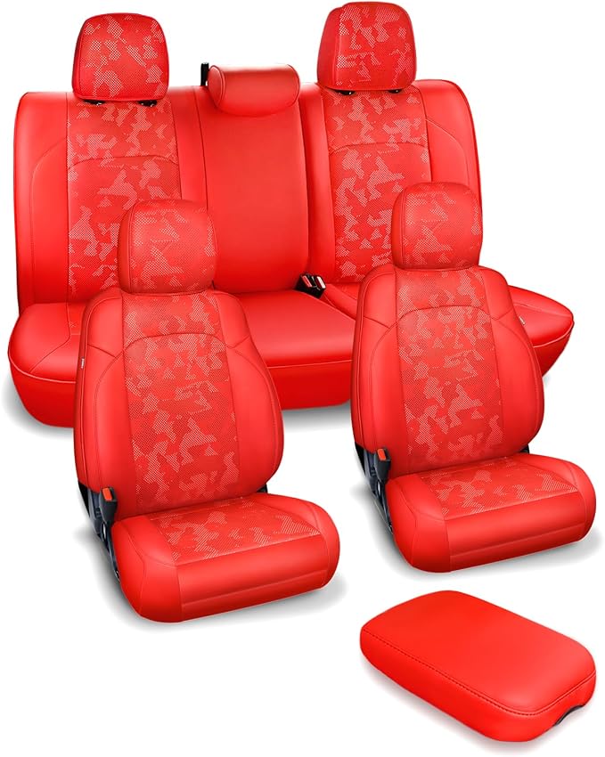 Carlimeki Leather Seat Covers Custom Fit for Tacoma Gen 3rd (2016-2023) | For Double & Crew Cab only - Fits SR, SR5, Limited, TRD Pro, TRD Sport, TRD Off-Road, Trail Special Edition - Fully Covered