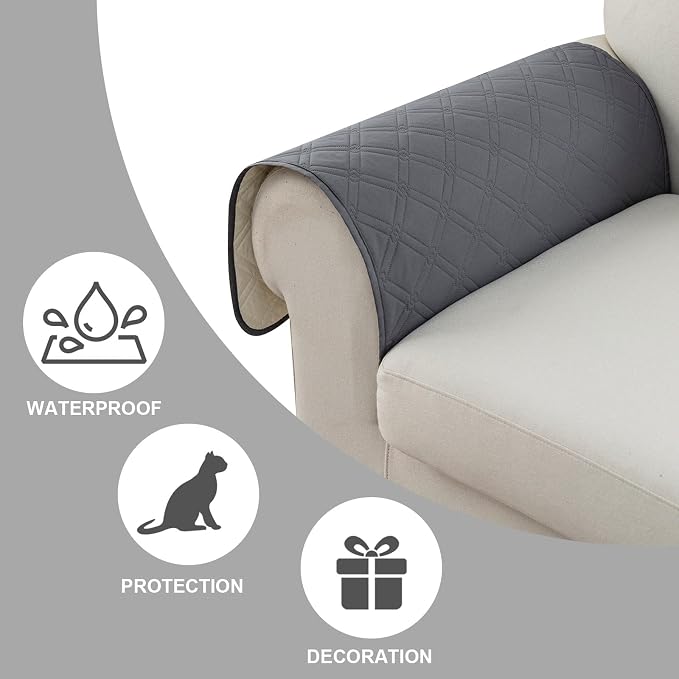 Genina Sofa Armrest Cover, Anti-Slip Armchair Slipcovers for Dogs Cats Pet, Water Resistant Couch Arm Cover for Backrest Recliner Loveseat, L Shaped Sofa, 23.6 x 27.5 Inches(2 Pieces)