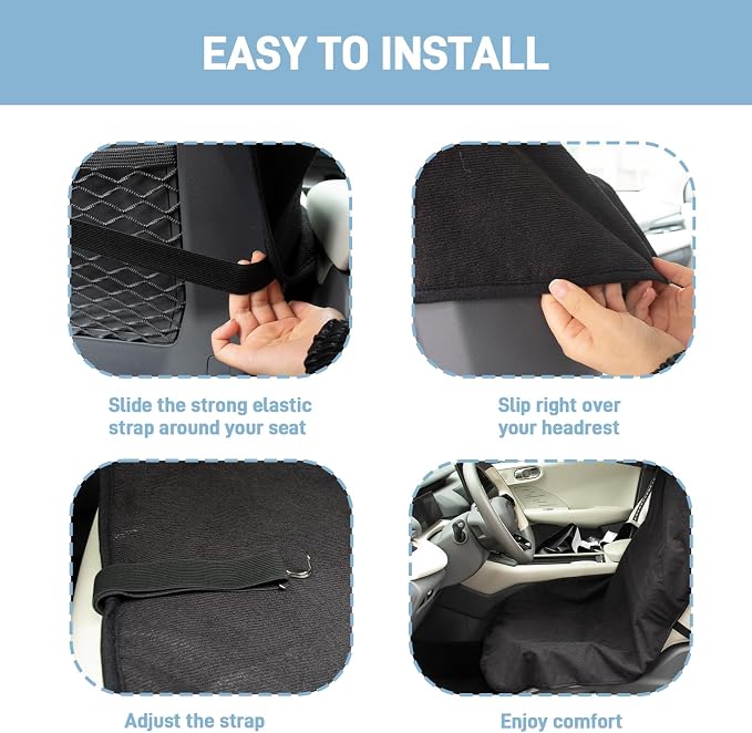 Waterproof Car Seat Cover Towel, Universal Fit Seat Protector for Cars and Small SUVs Anti-Slip Front Seat Protectors for Gym, Pets & Travel, Black, Machine Washable