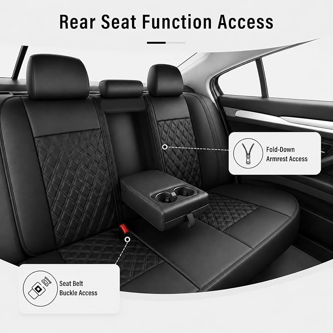 HChengkikz Car Seat Cover, Waterproof Nappa Leather (Black) | Breathable, Airbag compatible, Easy to Install, Universal Fit for Most Cars, Sedans, SUVs, Vans, Trucks