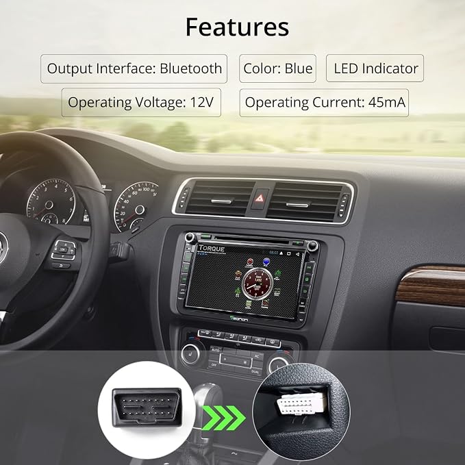 Eonon V0056 OBD2 Bluetooth Diagnostic Scanner for Android Stereos | Wireless Bluetooth connection, displays real-time vehicle data, Only for Eonon Android Car Stereo