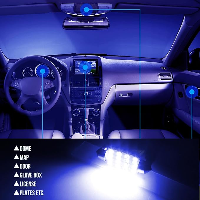 Pack-24 Car LED Bulb Kit Set, T10 31 mm 42 mm Interior Car Lights Bulbs Dome Light, Festoon Bulbs LED Replacement Bulbs for Car Dome Map Door Courtesy License Plate Lights (Blue)