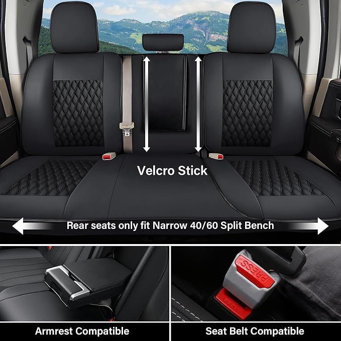 Coverado Custom Fit Front Seat Covers for Chevy Silverado/GMC Sierra 2007-2025 1500, 2015-2025 2500HD 3500HD Crew/Double/Extended Cab – Faux Waterproof Leather (Black)