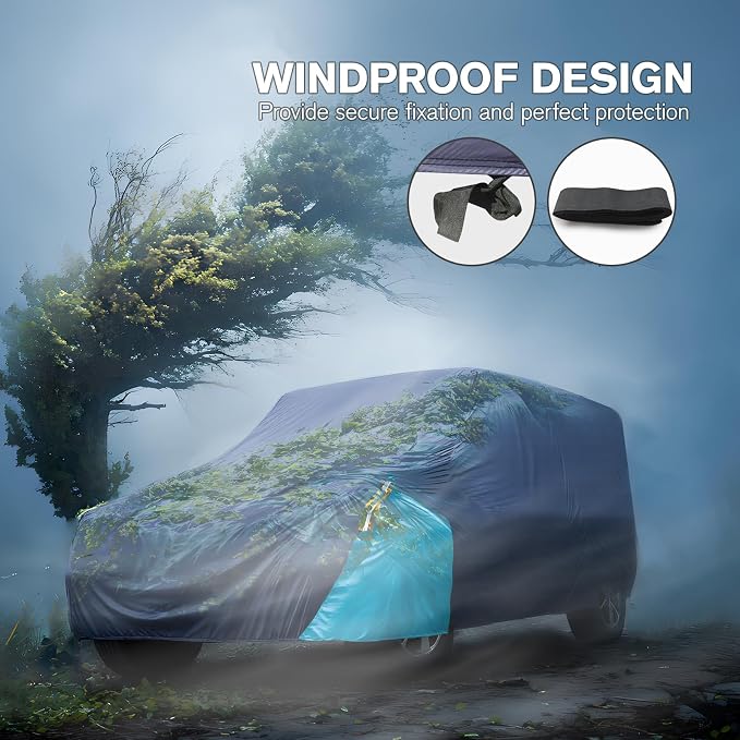 Car Cover Waterproof 2 Door, All Weather for Automobiles, Outdoor Full Exterior Cover Rain Sun UV Snowproof Protection with Zipper Cotton, Mirror Pocket for Jeep Covers Fits JK JL TJ YJ CJ