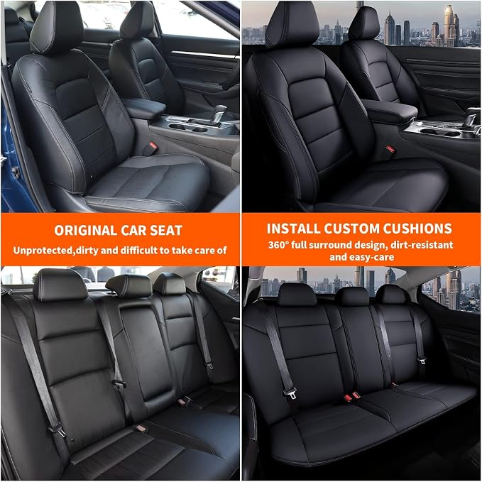 AOMSAZTO Seat Cover for Nissan Altima 2019 2020 2021 2022 2023 2024 2025 | (S SV SR Platinum ) Customized Fit Full Set Faux Leather Seats Cover Black