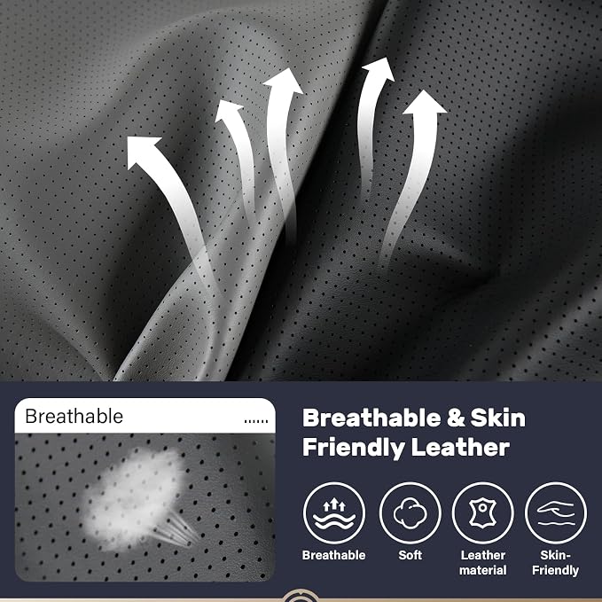 Coverado Seat Cushion and Lumbar Support Pillow for Driving Seat, Neck Headrest Pillow with Adjustable Strap, Soft and Breathable PU Leather, High Density Memory Foam for Neck & Lower Back Pain Relief