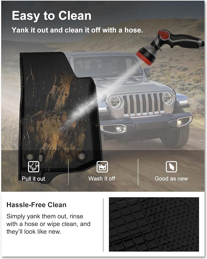 Kiwi Master Floor Mats for 2020-2026 Jeep Gladiator | OEM Replacement 82215626AB, Custom Fit All Weather Car Mats, Heavy Duty TPE Floor Liners, Front & Rear 2 Row Set, Black