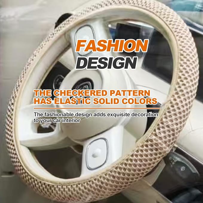 Car Elastic Stretch Steering Wheel Cover, Universal 15" Automotive Steering Wheel Protector, Microfiber Ice Silk, Breathable, Anti-Slip, Easy Carry, Car Accessories for Cars/SUVs/Vans/Truck (Beige)