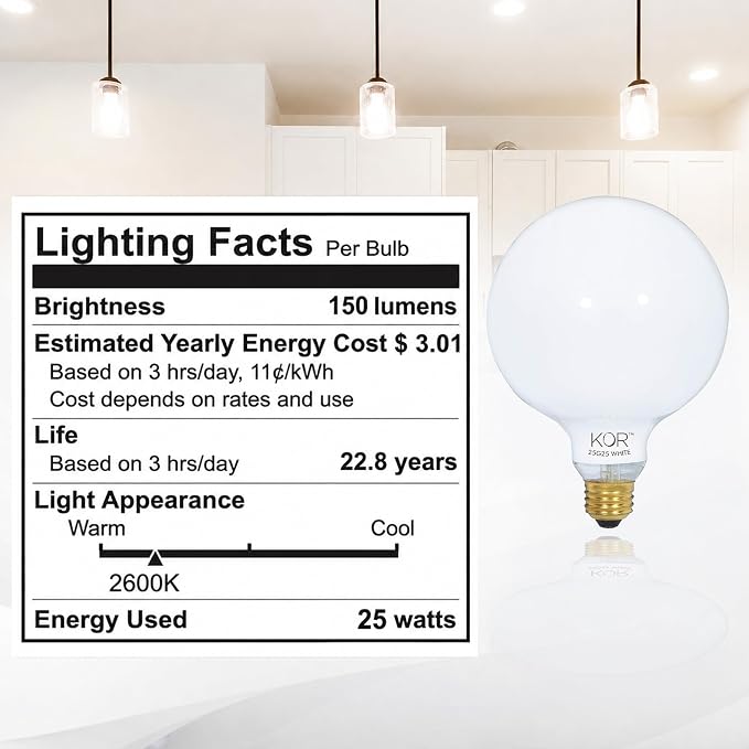 (4 Pack) G25 Incandescent Incandescent Light Bulb 2700K Soft Light, Decorative Globe Light Bulbs,E26 Medium Base, Perfect for Pendant Bathroom/Vanity Mirror Makeup, Dimmable. (White-Finish, 25-Watt)