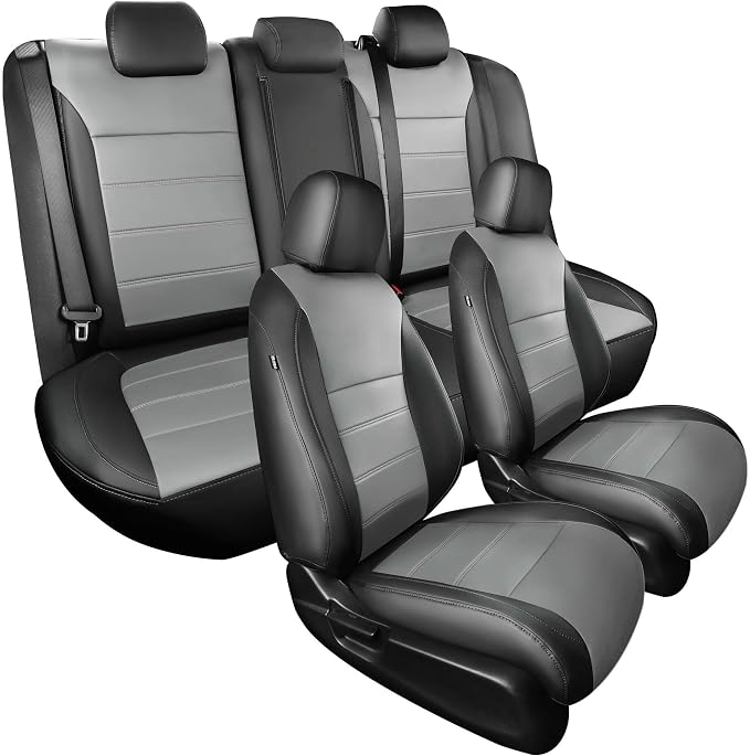 Seat Covers for Honda Civic Hatchback Sport, LX 2022-2026 & Hybrid Sport 2025-2026, Faux Leather Car Seats Cover Full Set Waterproof (60/40 Split Seatback-No Rear Armrest) Grey