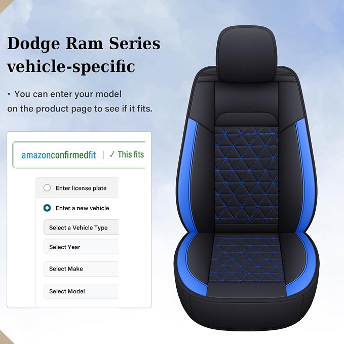 Coverado Front Seat Covers, Waterproof Front Car Seat Covers for Truck Compatible with 2002-2026 Dodge Ram 1500 2500 3500 Crew Double Mega Quad Cab(Blue)