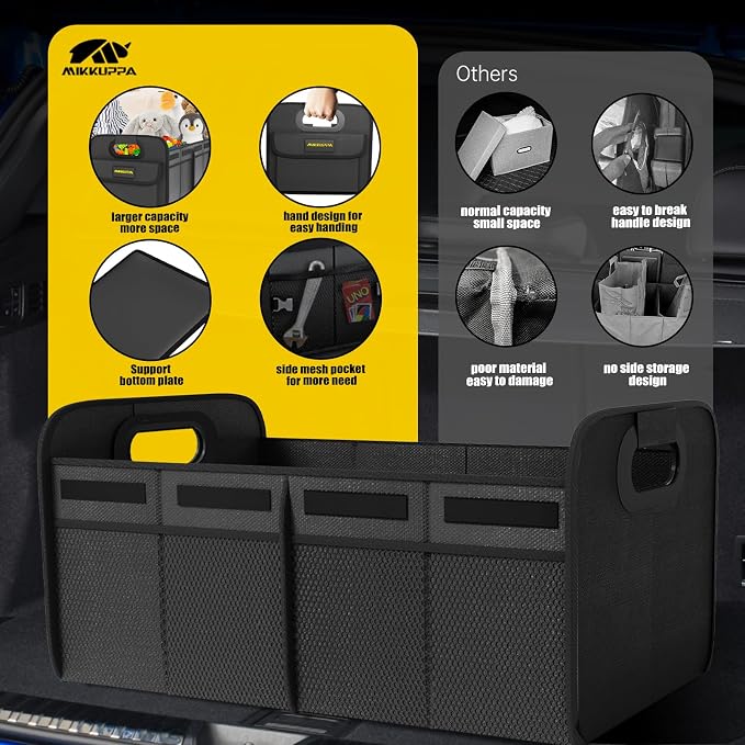 MIKKUPPA Car Trunk Organizer - 75L Collapsible Trunk Organizer with Reinforced Handles for Groceries, Trunk Storage Organizers for SUV Auto Truck Van with Non Slip Bottom (Black)