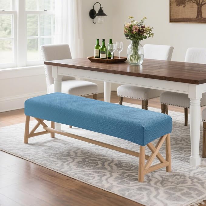 Fuloon Waterproof Dining Bench Cover, Removable Bench Slipcover Washable Bench Seat Protector Cover for Living Room, Bedroom, Kitchen (Lake Blue)