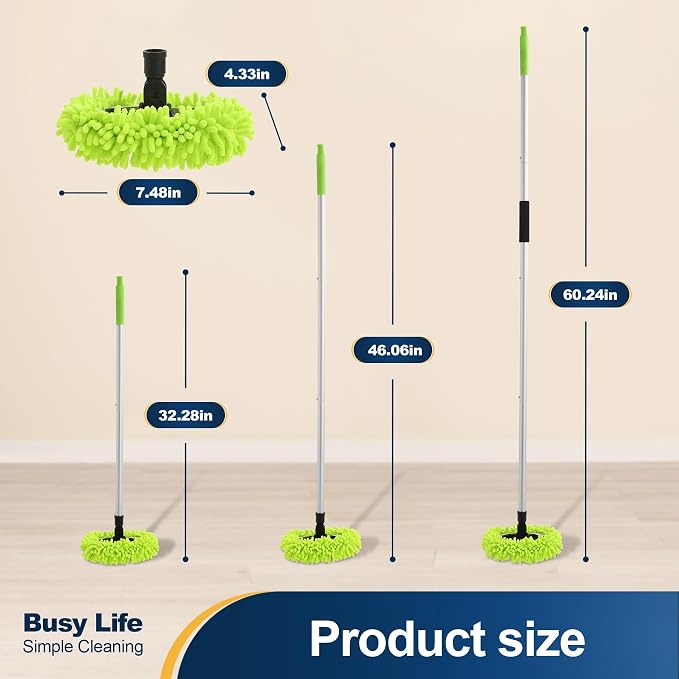 Yocada Car Wash Brush Kit Chenille Microfiber Car Wash Mop Mitt 60" | Long Handle Scratch-Free for Car Cleaning Brush Care Truck RV SUV Boat Windshield Window with 1 Replacement Head