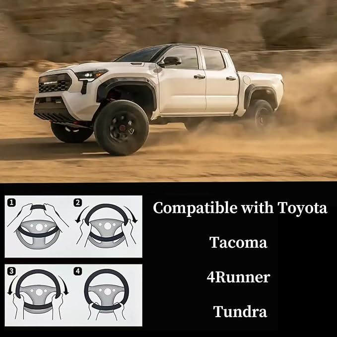 Yangday Leather Steering Wheel Cover for Toyota Tacoma 4Runner Tundra, 15.5-16 inches Car Steering Wheel Cover with Anti-Slip Massage Particle (Red)