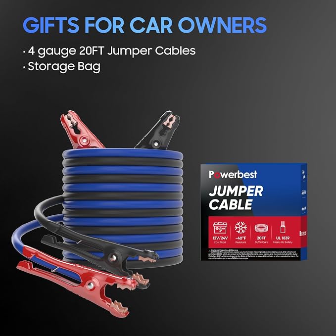 Heavy Duty Jumper Cables, 4 Gauge 20 Feet 600Amp Automotive Booster Cables for 12V & 24V Cars, SUVs and Trucks, Jumper Cables Kit (4AWG x 20Ft)