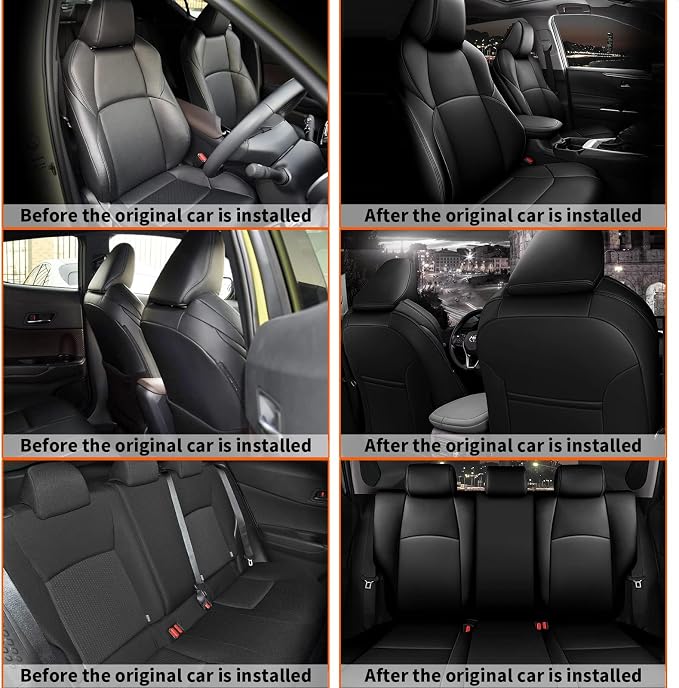 AOMSAZTO Custom Fit Seat Covers for Toyota C-HR 2018-2022 Full Set Black | CHR Seat Covers Premium Faux Leather Breathable Compatible Airbag Scratch Resistant 1:1 Customized Seat Cushion Protectors