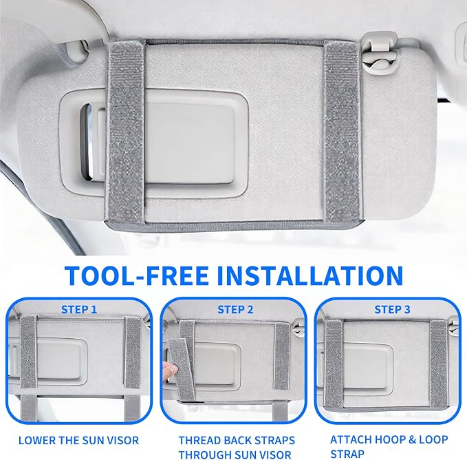 Car Sun Visor Organizer with 2 USA Flag Patches, 1000D Polyester, Large Capacity MOLLE Panel, Zipper Pocket, Fits SUVs, Trucks, Sedans, Police Gear & Overlanding (Gray)