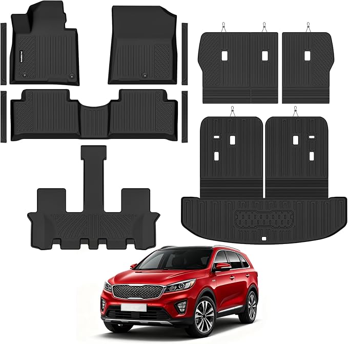 Naibeve Floor Mats for 2021-2026 Kia Sorento Gas 7 Seats (Bench Seat) | All Weather Floor Mats, Cargo Mat, 2nd Row Backrest Mats, Backrest Mats, Door Sill Guards, (Not for Hybrid) accessories