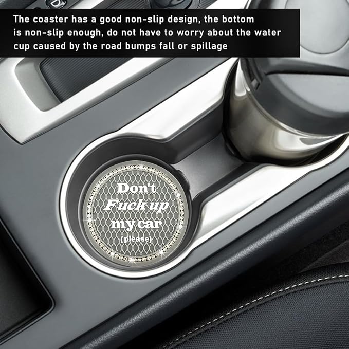 Ziciner 2 Pack Bling Car Cup Holder Coaster, 2.75 Inch Anti-Slip Auto Insert Cup Coaster, Crystal Car Drink Cup Mat Perfect for Women Girls, Universal Interior Decor Accessories (Gray)