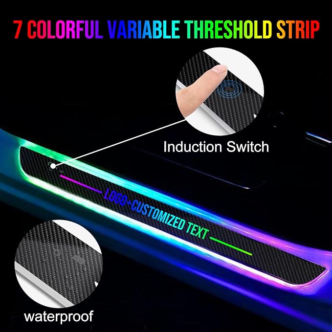 Custom Logo and Text Car Door Sill Lights Auto-Sensing, Personalized LED Welcome Gifts for Men Women, 7 Colors Adsorption Wireless Pedal Light for All Cars